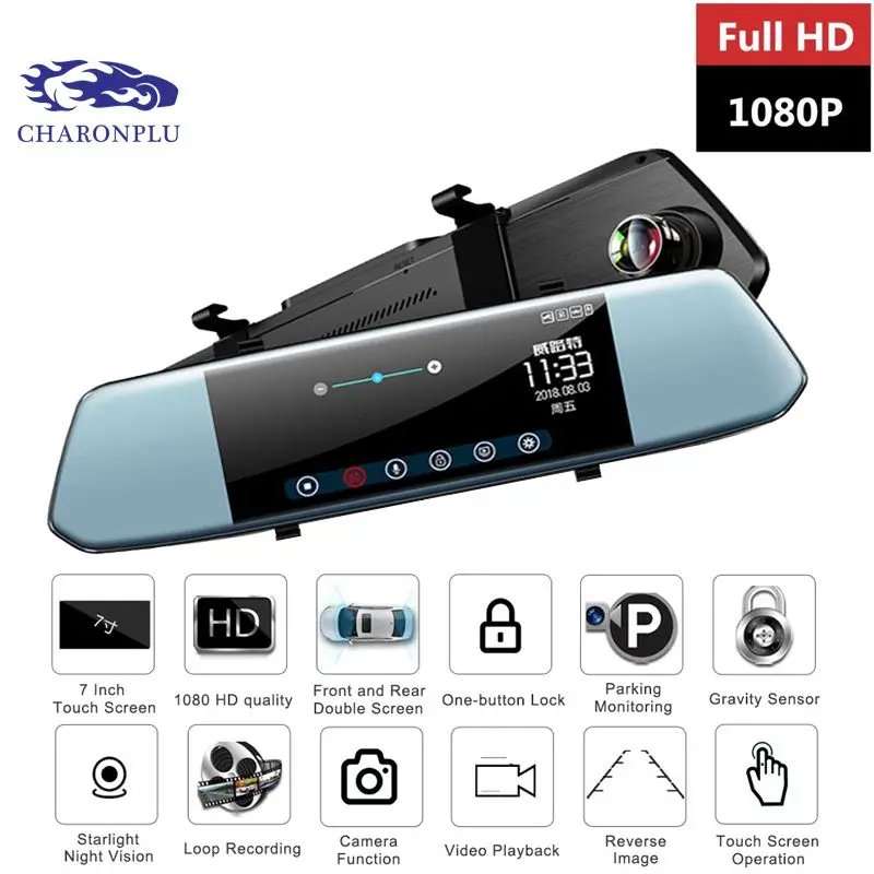 

CHARONPLU DVR Dash Camera Dual Dash Cam Car Dash Camera Mirror Dash Cam 4k/gps/Con Vision Nocturna Rearview Camera Full HD 1080P