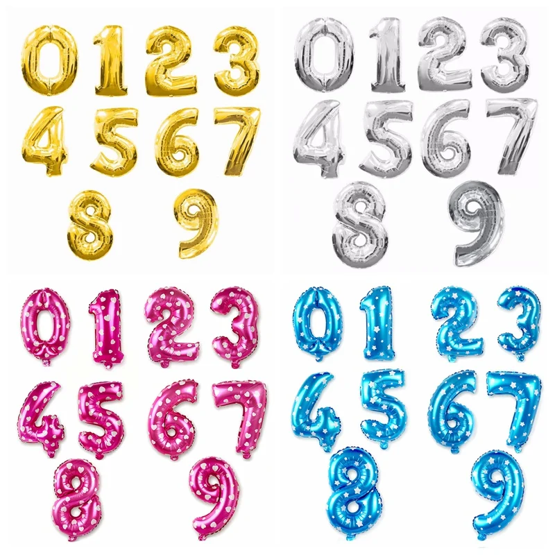 

16 inch Figure Digit Number Foil Balloons Birthday Party Wedding Dec Gold Silver Pink Blue Inflatable Helium Gas Balloon