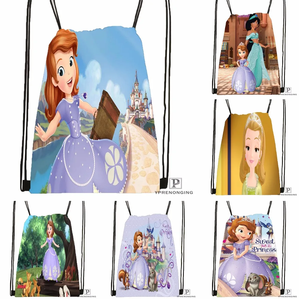 Custom Princess Sofia Drawstring Backpack Bag for Man Woman Cute Daypack Kids Satchel Black Back 31x40cm