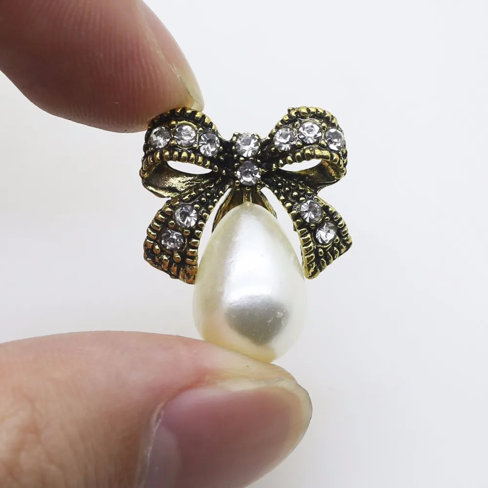 

10pcs/set 17*21mm Meral Rhinestones Buttons Pearl button wedding decoration Diy Alloy Diamante Cryustal Bow Accessories