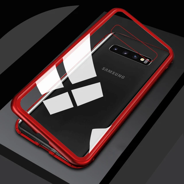 Магнитный чехол для телефона для samsung Galaxy A9 A7 A30 A50 J4 J6 плюс J8 металлический чехол-книжка на магнитной застежке чехол-накладка A305F A505F - Цвет: Red-no front glass