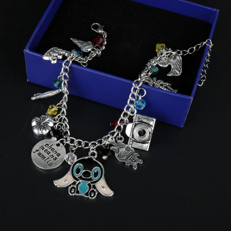 «Ohana значит семья» браслет вдохновил Лило стежка камеры корона цветок Кристалл Подвески цепи звенья браслет ножной браслет