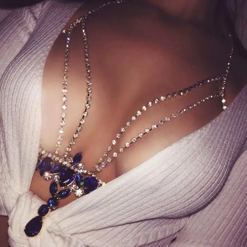

Women Boho Layered Gold Silver Chain Bralette Body Chain Harness Belly Waist Rhinestone Bra Chest Bikini Beach Body Jewelry