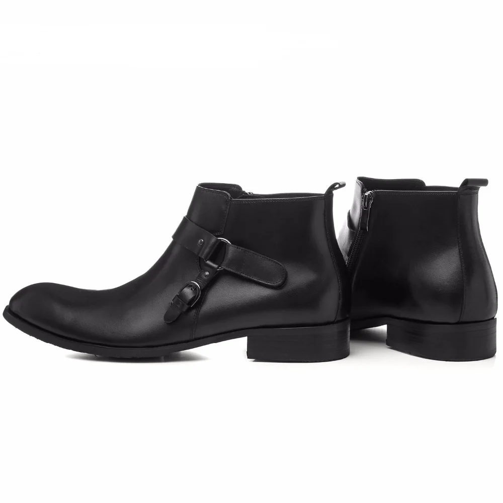 Мужские Ботильоны черного/коричневого цвета; модельные туфли; Мужские ботинки в деловом стиле из натуральной кожи с пряжкой; Большие европейские размеры 45