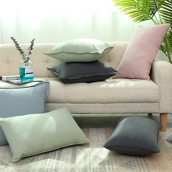 

45x45M/50*30cm Nordic cushion cover washed cotton fabric solid color green/pink/blue pillowcase waist pillow cover indoor