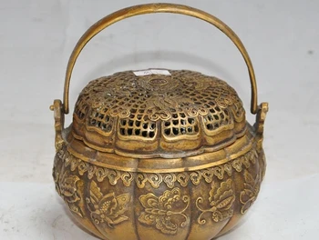 

5" chinese fengshui bronze animal Butterfly statue Pierced incense burner Censer