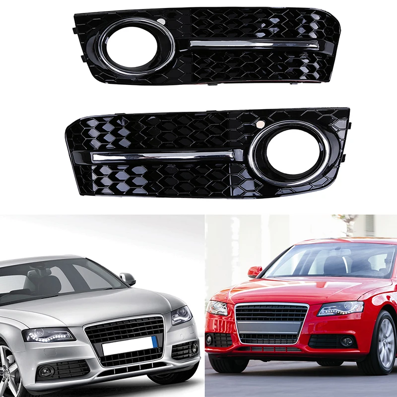 

2Pcs Left & Right Black ABS Car Front Bumper Lower Grill Fog Light Grille Cover Case Fit for Audi A4/B8 2007-2011 Pre-facelift