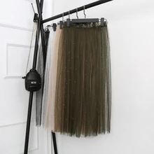 Плиссированная летняя юбка Женская Сексуальная кружевная сетчатая Прозрачная Юбка Повседневная тюль бисером женские Леггинсы для йоги Элегантная черная юбка 149