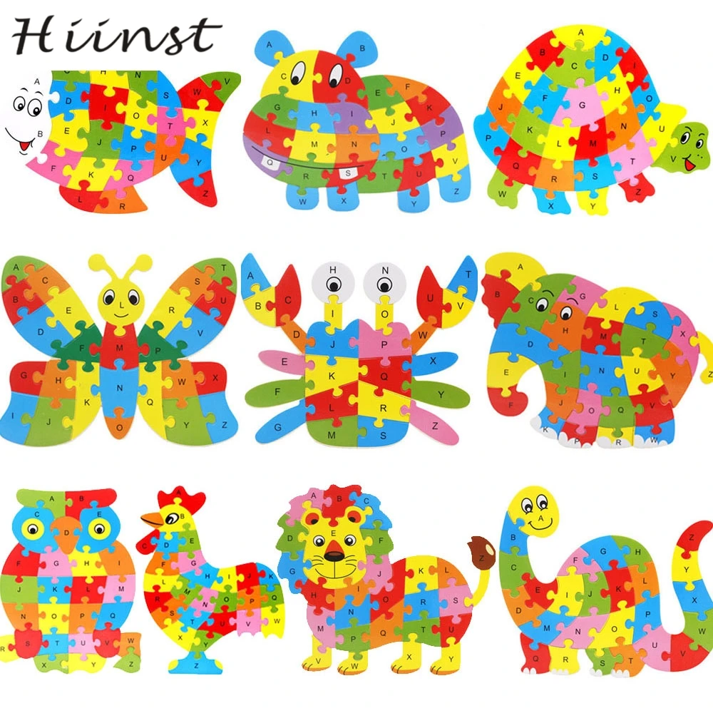 

HIINST Wooden Animal Jigsaw Letter Blocks Kid Learing Educational Toy wholesale S1425 AUG1425