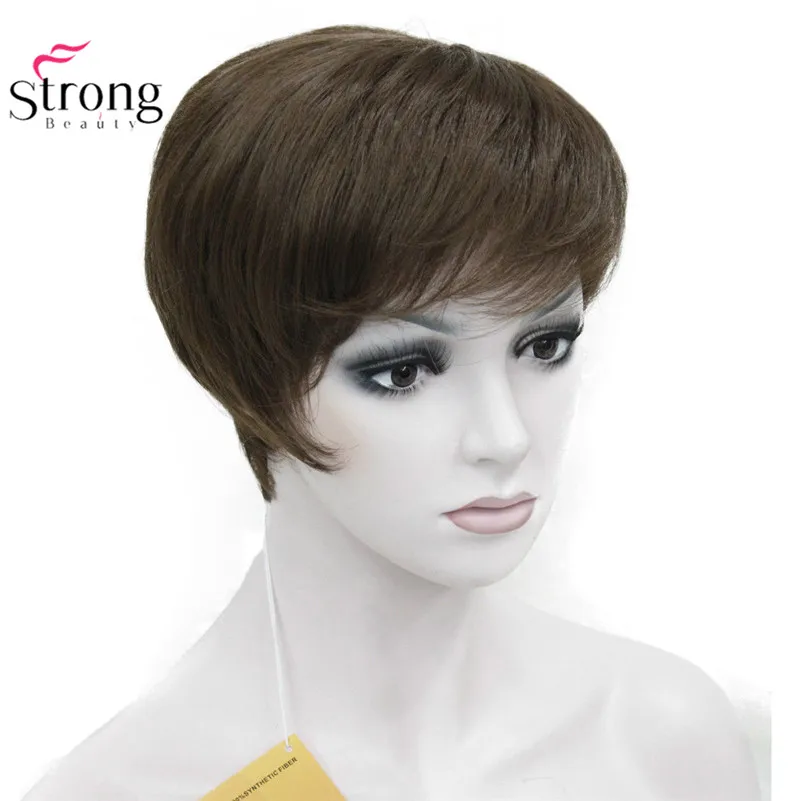 StrongBeauty Короткий прямой парик темный коричневый женский синтетические волосы полный парик - Цвет: #8