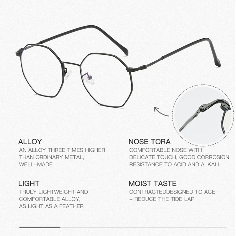 HBK Anti Blue Rays Hexagon Glasses Polygonal Optical Glasses Protective Eye Protection Retro Eyewear Frame PG0016