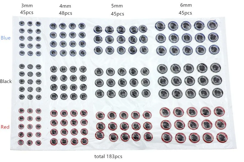 Rompin 183 шт./лот для Фиш Ай 3/4/5/6 мм 3D Рыбалка глаза для приманки, Реалистичный искусственный имитирующие приманка бионические приманки для рыбной ловли глаза приманка для ловли аксессуары - Цвет: blue black red