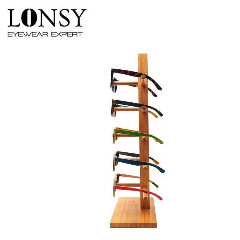 LONSY новые деревянные очки стойки для 5 очков Модные солнцезащитные очки дисплей подставка бамбуковый держатель съемная полка DS001