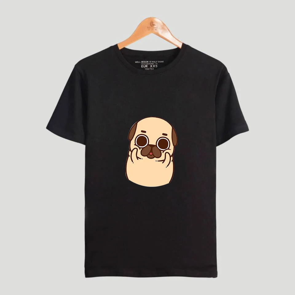 black1 Футболка Мопс женская футболка мужская повседневная 2XS-4XL оверсайз Топы Подростковая девочка подростковый мальчик простой - Цвет: black1