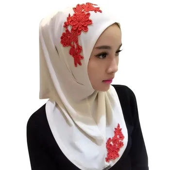 

ROPALIA Vintage Hijab Islamic Lace Muslim Embroidery Floral Caps Full Cover Scarf Hats