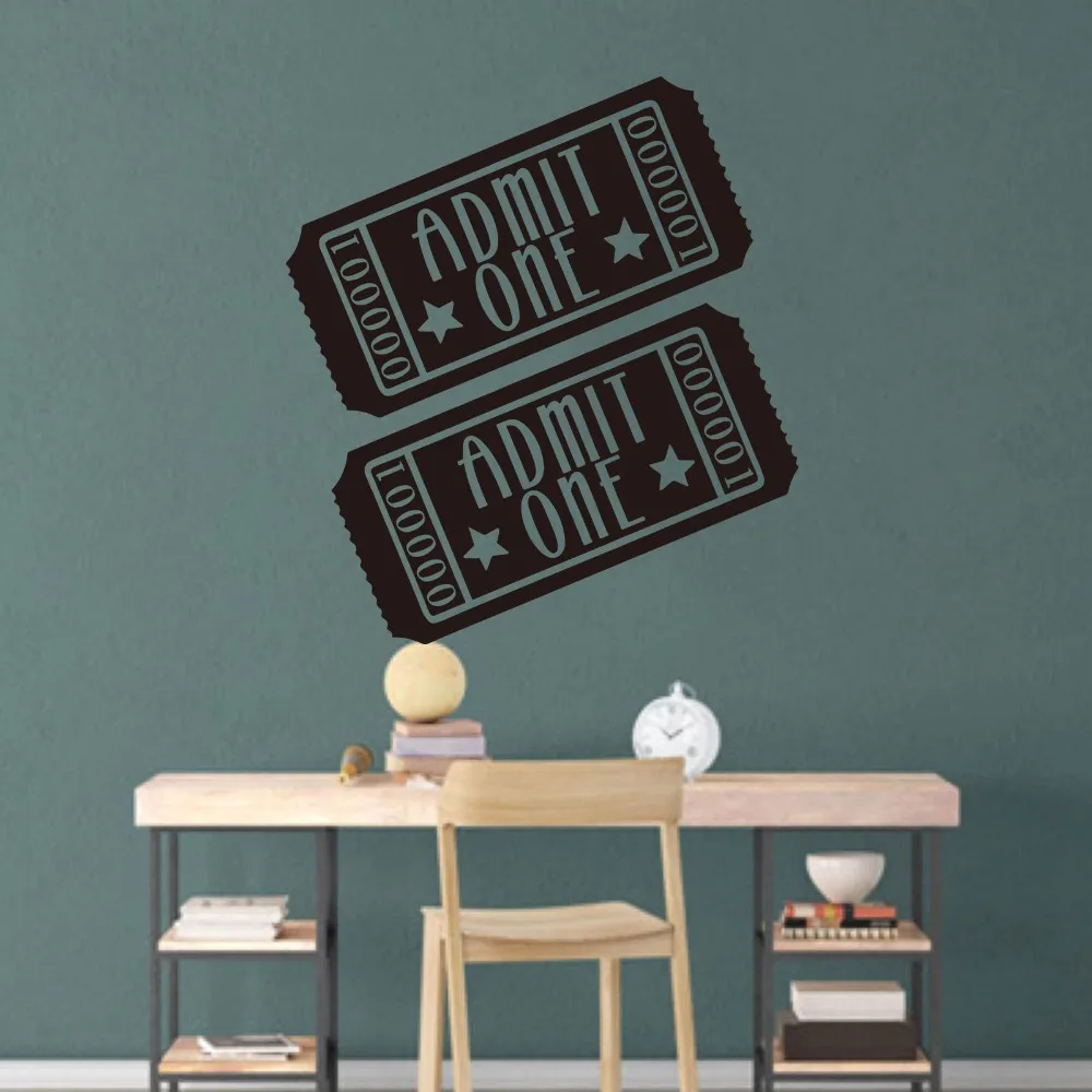 2pcs Home Theater Movie Tickets Admit One Wall Decals Kids Room Bedroom Movie Theater Tickets Wall Sticker Home Theater Vinyl (2)