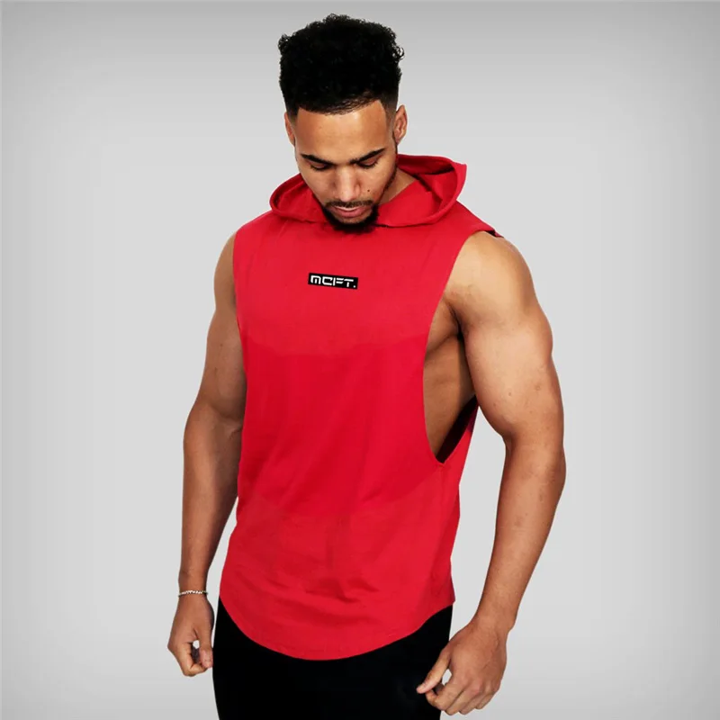 

Brand Gyms Clothing Mens Bodybuilding Hooded Tank Top Cotton Sleeveless Vest Sweatshirt Fitness Workout Sportswear Tops Male