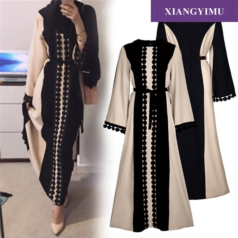 

F8849-2 XIANGYIMU Muslim Open Abaya Dress Elegant Lace Cardigan Robe Kimono Jubah Ramadan