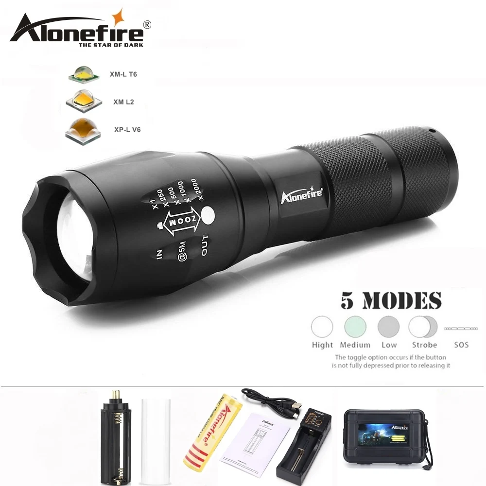 

AloneFire E17 10W Zoomable LED Flashlight CREE XP-L V6 L2 T6 LED 9000LM Waterproof led torch linterna spotlamp for 18650 battery
