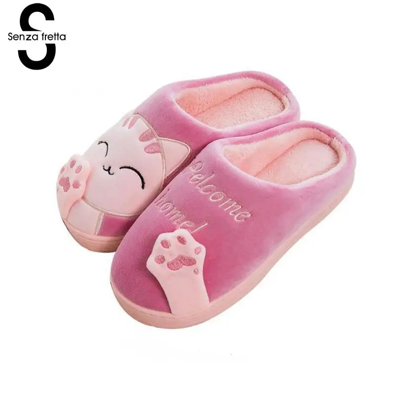 

Senza Fretta Women Winter Slippers Cartoon Cat Couple Cotton Slippers Indoor Soft Thick Bottom Warm Slippers Couple Plus Size