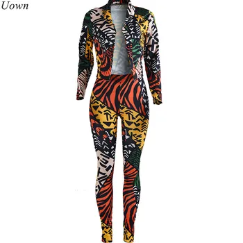 

Doyerl Ladies Autumn 2 Piece Outfits Long Sleeve Print Casual Blazer + Long Pant suits Fashion Womens Trouser Suits Femininas