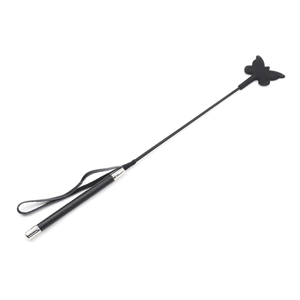 PU Leather Whip Horse Tail Riding Crop Crystal Handle Queen Firlt Toy D