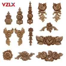 VZLX nueva flor de madera tallada Natural apliques de madera para muebles gabinete sin pintar molduras de madera calcomanía figurita decorativa