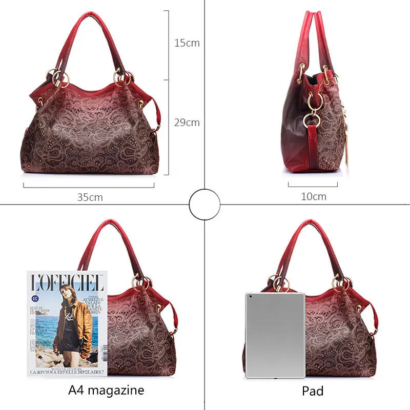  Top-handle Bags for Women Hollow Out Ombre Handbag Floral Print Shoulder Bags Ladies Pu Leather Tot - 32977991745