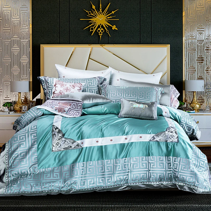 Waliicorners 4/6/9pcs Luxury 100S Cotton Bedding Set Duvet Cover Sheet Pillowcase King Queen Size White Linen 23 _H8A9148
