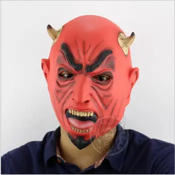 

Scary Red Halloween Mask Latex Devil Ghost Mask with Ox Horn and Elastic Cord for Carnivals Masquerade Balls Mascara Halloween