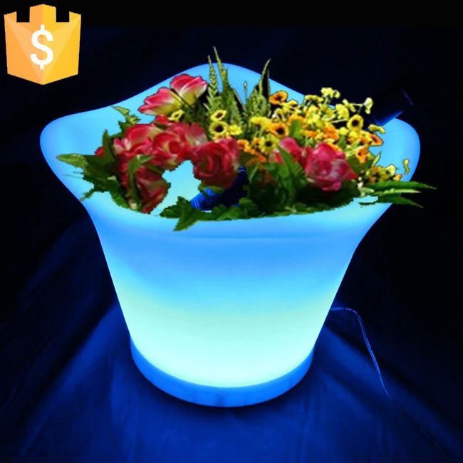 

Free Shipping 8Pcs/Lot Glowing light up LED flower pot color changeable RGB Colors LED Planters Pot led vase decoration Garden