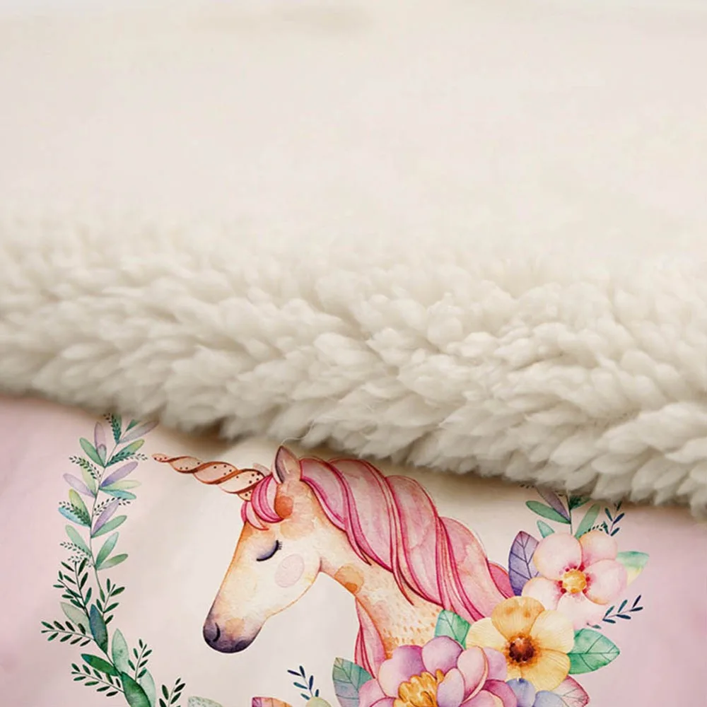 Pink Horse Coral Fleece Fabric Blanket Portable Office Floral Flannel Throws Blanket Kids Adults Bed Sofa Soft Garland Sheet
