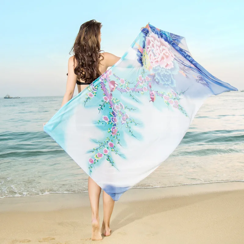 Summer Women Soft Thin Chiffon Silk Scarf printed Scarves Shawl