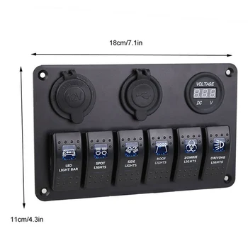 

1PC Dewtreetali New Arrival Waterproof Boat Marine 6 Gang LED Rocker Switch Panel Circuit Breaker 12V/24V