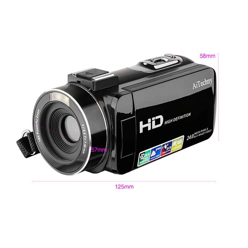 Видеокамера, цифровая видеокамера Full Hd 1080P 24.0Mp 3,0 дюймов Lcd 270 градусов вращающийся экран 16X цифровой зум Камера Recorde
