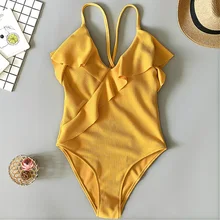 Сексуальный цельный купальник с оборками, женский купальник с v-образным вырезом, женский купальный костюм в рубчик, XXL, плюс размер, монокини, одежда для плавания, боди