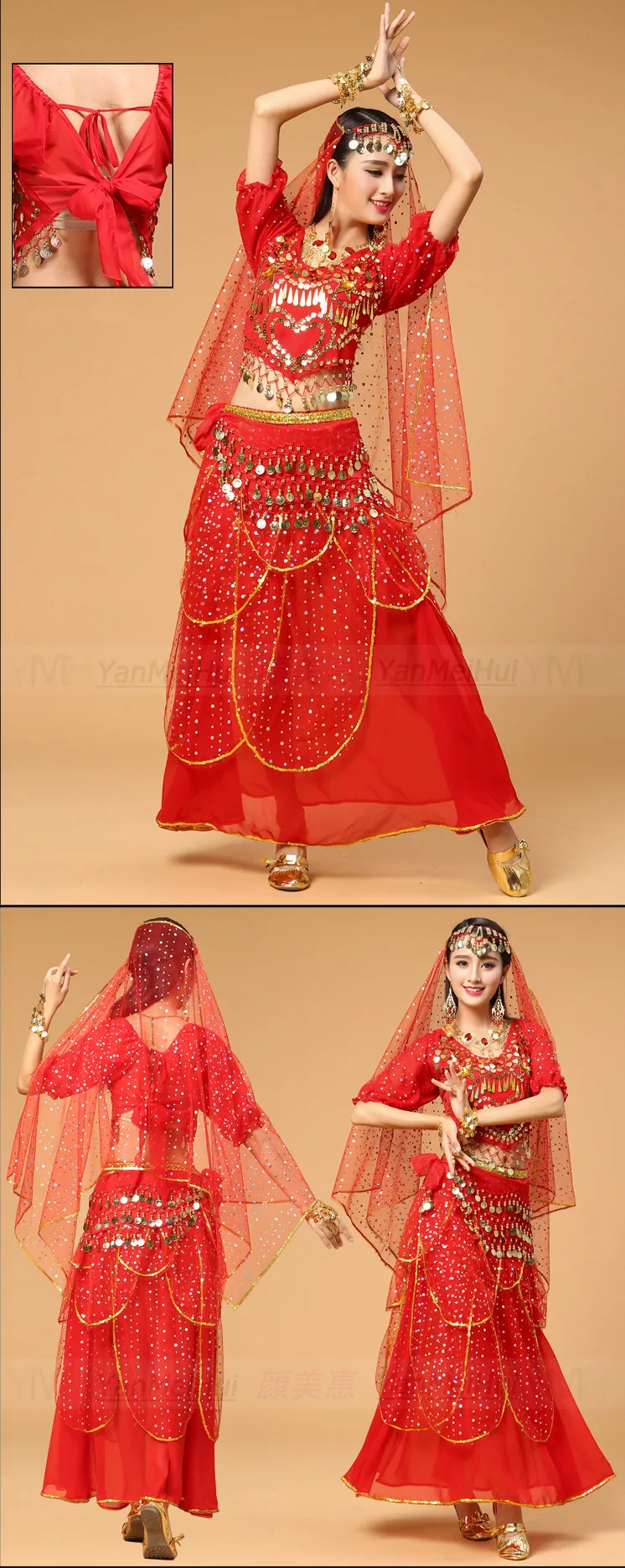 Новые женские танец живота костюм Индийский стиль одежды пикантные Болливуд танцевальные костюмы для леди 6 видов цветов 3-4-5-7pcs комплекты