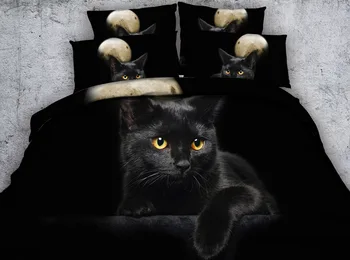 

Children 3D Black Cat pattern moon Bedding Sets Bed Set 100 cotton kids twin bed king size Duvet Cover set Home decoration queen