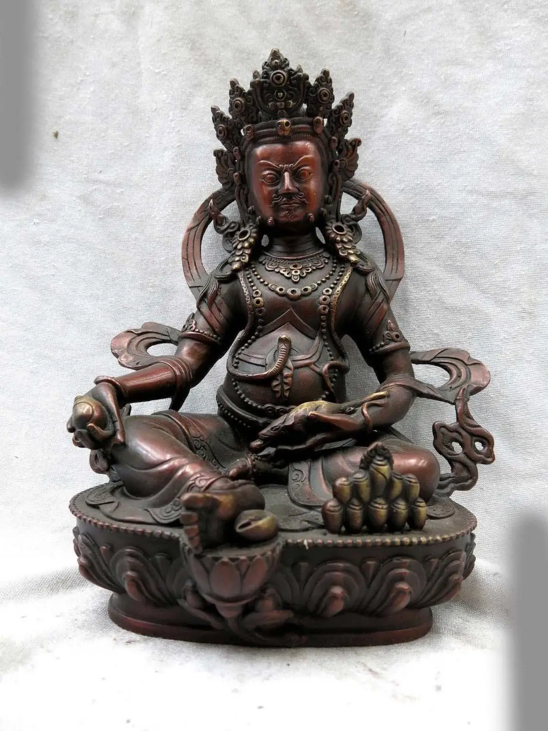 

Fine Red bronze sculpture China buddhism copper Yellow Jambhala buddha Statue