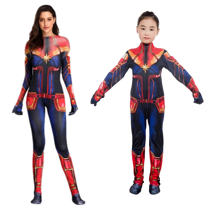 VASHE Captain Marvel Costume Avengers Endgame Superhero Cosplay Party Zentai Bodysuit Uniform Halloween Costume for Women Girls