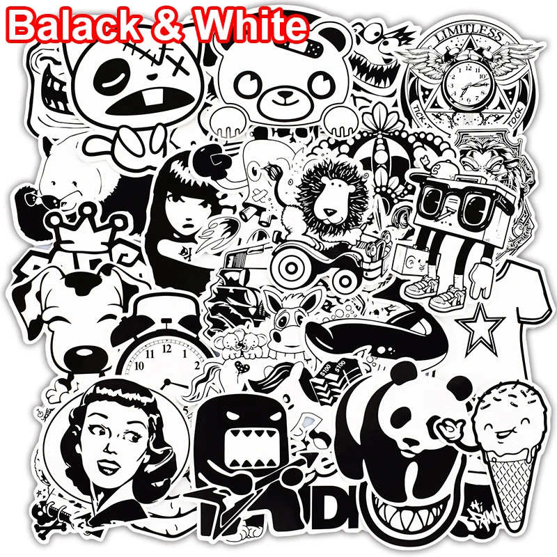 101 Pcs Black and White Sticker Snowboard Car Styling Sleigh Box Luggage Fridge Toy Vinyl Decal