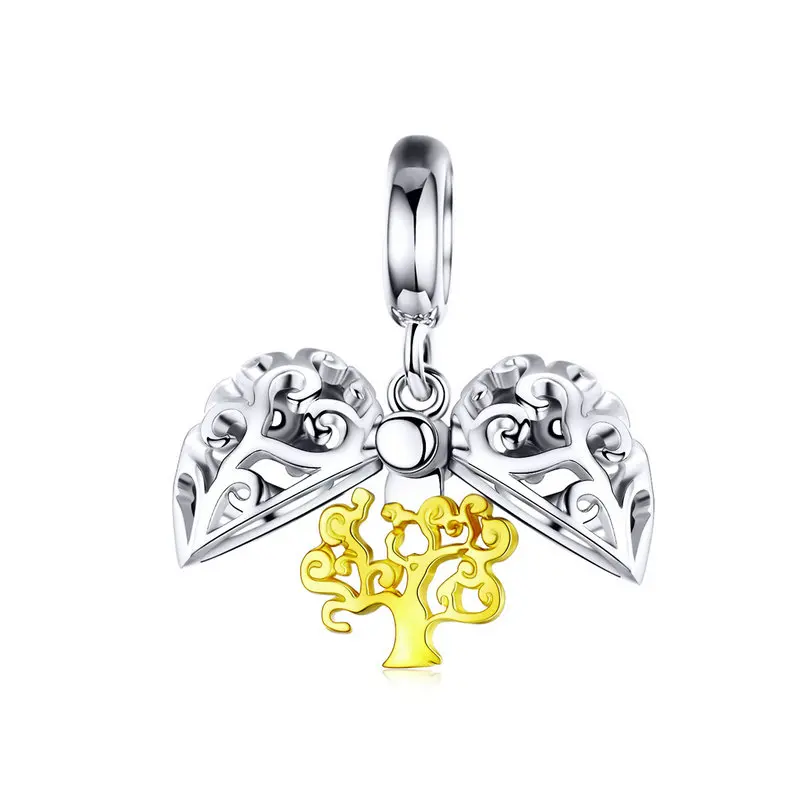 

MOWIMO 925 Sterling Silver Gold Tree of Life Dangle Charms Fit Original Pandora Bracelets Heart Charm For Jewelry Making BKC1161