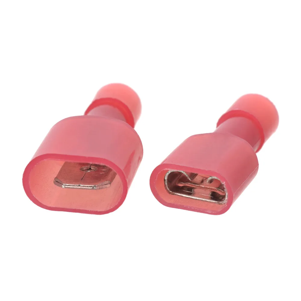 

100pcs 7mm Nylon tranparent red insulated terminal inserted spring temperature flame retardant terminal 50 pair with box