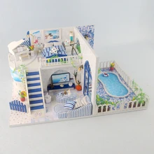 Diy Кукольный дом деревянные миниатюрные кукольные домики набор мебели коробка головоломка сборка вилла бассейн пляж кукольный домик игрушки для Рождественский подарок