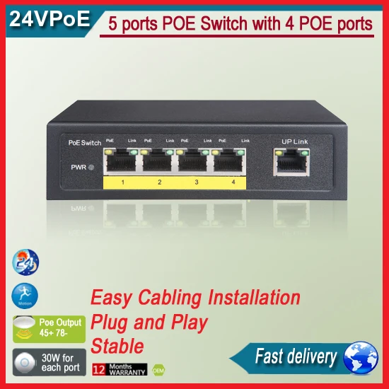 TS6104P-24v 5 портов 24 В POE коммутатор с 4 портами питание для беспроводного ap |