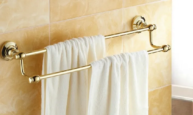 

Wall Mounted Polished Gold color Brass Bathroom Double Towel Bar Towel Rail Holder Bathroom Accessory mba102
