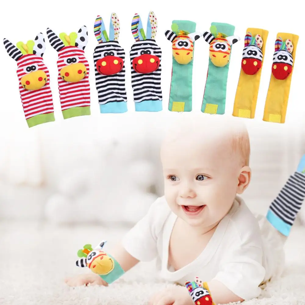 8 pieces=2sets baby infant toddler sock wrist baby rattle toys Garden