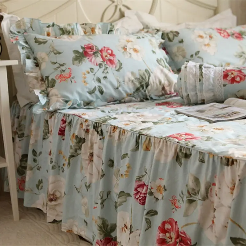 Hot Beautiful flowers print bedspreads handmade wrinkle ruffle