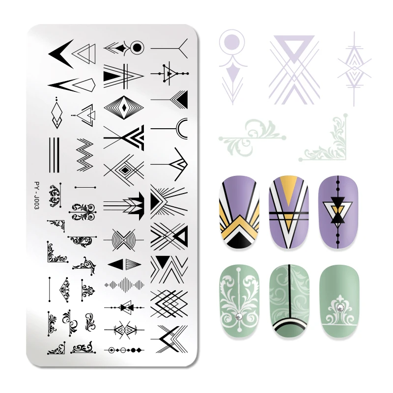 

PICT YOU Rectangle Nail Stamping Plates Geometric Shape Line Mixed Patterns Stainless Steel Nail Image Template Tools J003