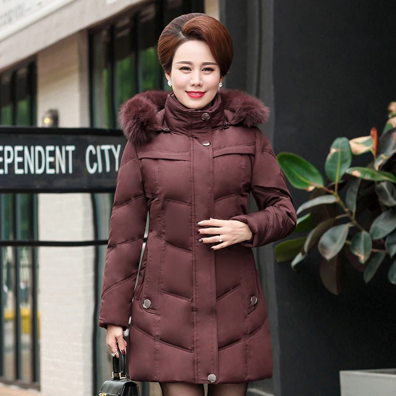 Femmes Mince Âge D'hiver Fourrure Plus Faux pourpre 2018 De Vestes Blanc Col Bas Épaissir Noir rouge fuchsia Taille La Canard 6xl A86 Moyen Chaud Le Manteau Parkas Femelle Vers Nouvelle rwrEdqRB